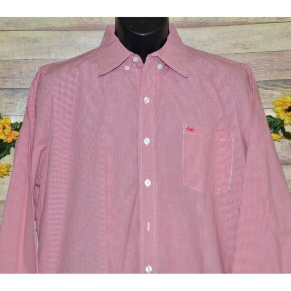Texas Standard Red Micro Check Men's Dress Shirt Cotton Long Sleeve Western - Picture 2 of 11